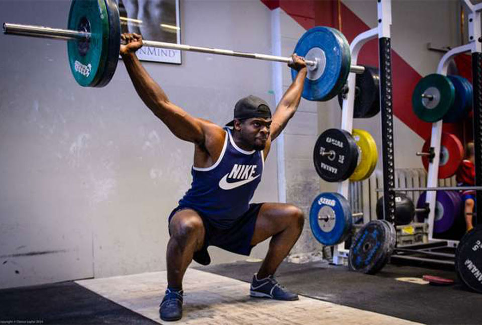 A photo of PK Subban on a squat bottom position.