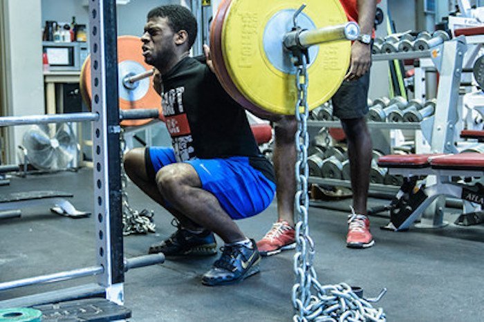 Jordan Subban back squat 300lbs with chains for 3 reps