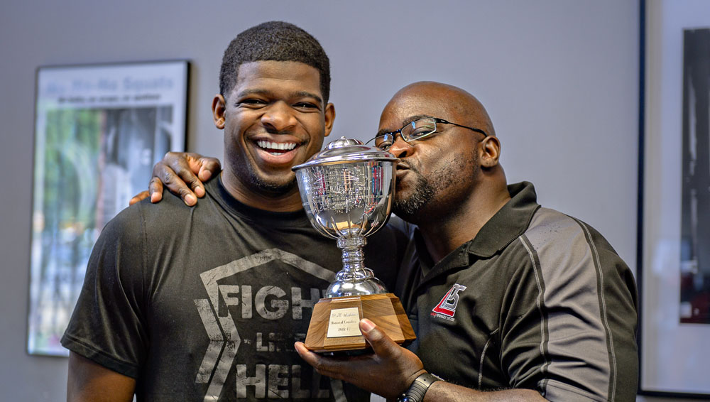 P.K. Subban winning Norris Trophy and Celebrating with Master Strength Coach at LPS, Coach Clance Laylor